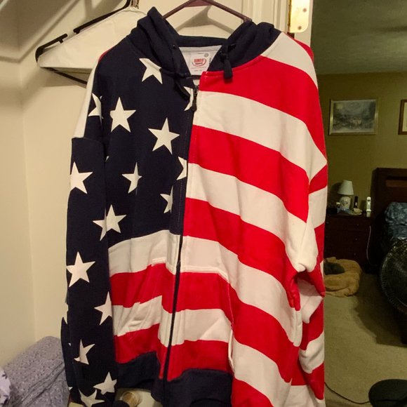 USA RED/WHITE/BLUE Stars and Stripes Hoodie - BRAND NEW - Size 2XL - Picture 1 of 4